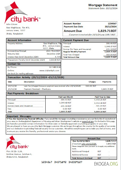 Bangladesh City Bank relevé hypothécaire bancaire scr